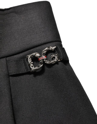 Pantalones negros de lana de cintura alta con logo  