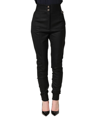 Black Wool High Waisted Logo Trouser Pants