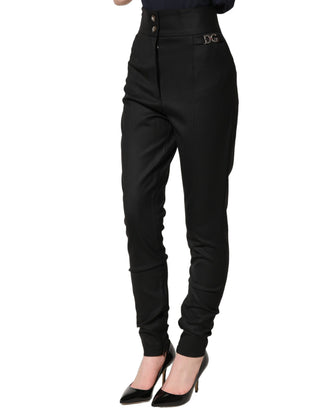 Black Wool High Waisted Logo Trouser Pants