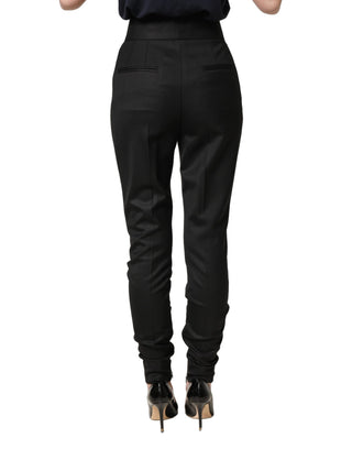 Black Wool High Waisted Logo Trouser Pants