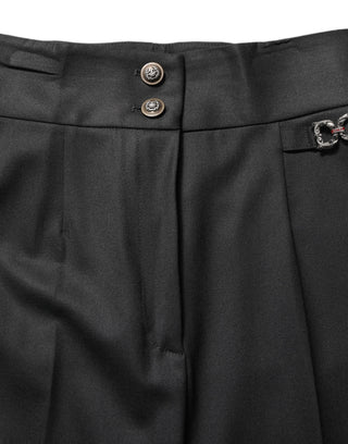 Black Wool High Waisted Logo Trouser Pants