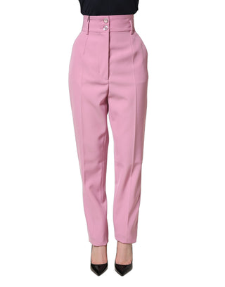 Pink High Waisted Polyester Trouser Pants