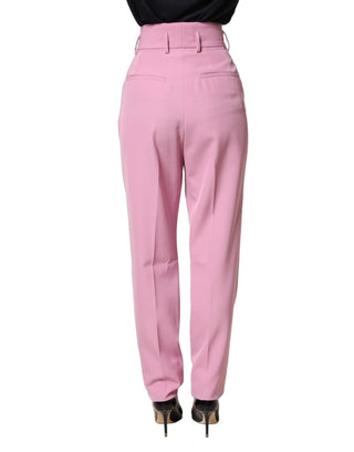 Pink High Waisted Polyester Trouser Pants