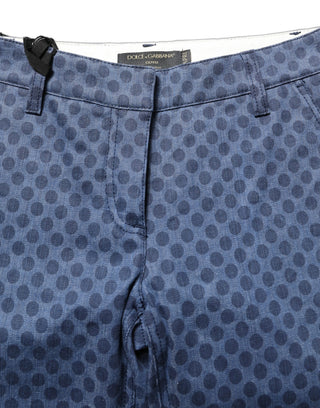 Blue Polka Dotted Slim Fit Capri Denim Jeans
