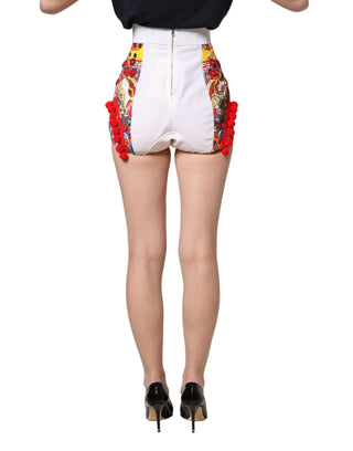 Multicolor Brocade Jewelled High Waist Hotpants Skirt