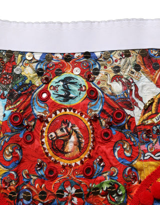 Multicolor Brocade Jewelled High Waist Hotpants Skirt
