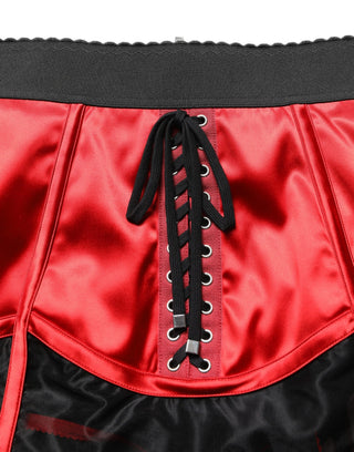 Red Satin Corset Style High Waist Mini Skirt