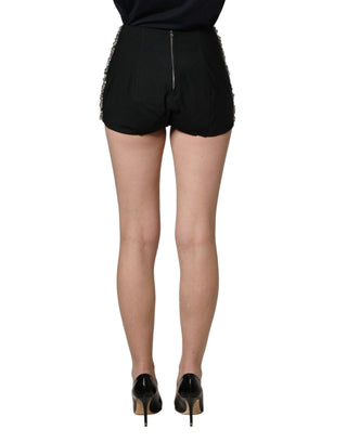 Black Rhinestone High Waist Hotpants Shorts