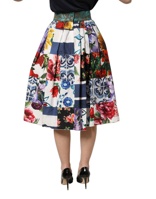 Multicolor Patchwork Cotton A-line Midi Skirt