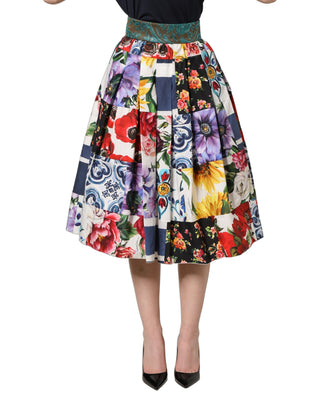 Multicolor Patchwork Cotton A-line Midi Skirt