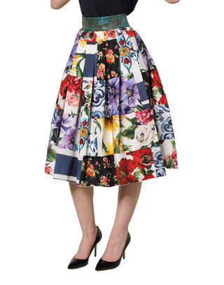 Multicolor Patchwork Cotton A-line Midi Skirt