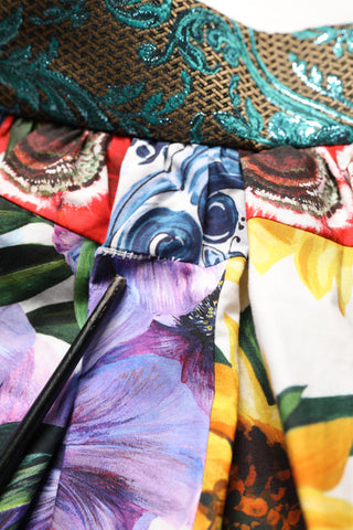 Multicolor Patchwork Cotton A-line Midi Skirt