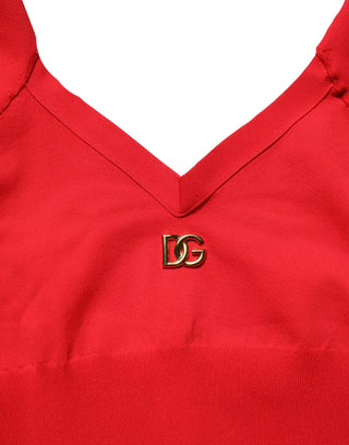 Top corto sin mangas de tirantes halter de viscosa roja