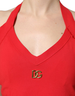 Top corto sin mangas de tirantes halter de viscosa roja