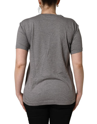 Grey Cotton Short Sleeves Crew Neck T-shirt
