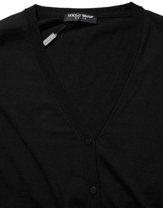 Black Wool Knit Button Cardigan Sweater