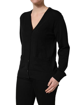 Black Wool Knit Button Cardigan Sweater