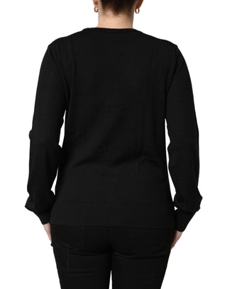 Black Wool Knit Button Cardigan Sweater