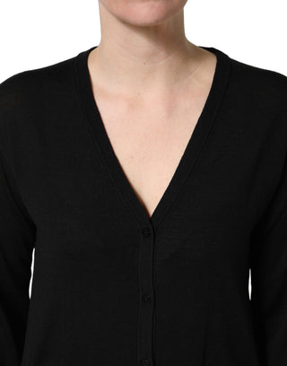 Black Wool Knit Button Cardigan Sweater