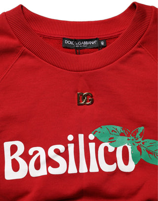 Red Cotton Cropped Basilico Sweatshirt Sweater