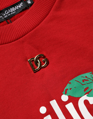 Red Cotton Cropped Basilico Sweatshirt Sweater