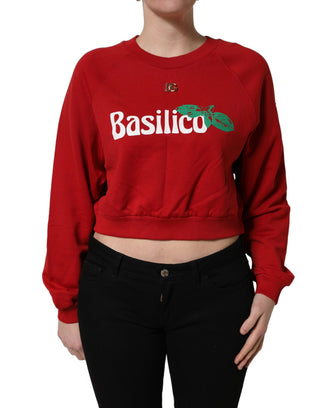 Red Cotton Cropped Basilico Sweatshirt Sweater