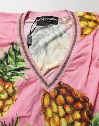 Pink Pineapple Vneck Short Sleeve Cropped Top