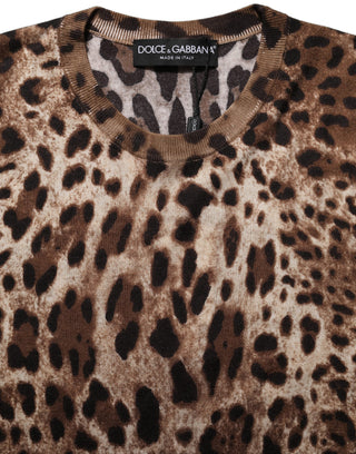 Brown Leopard Crew Neck Sleeveless Tank Top