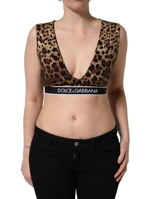 Brown Leopard Print Cropped Silk Tank Top