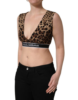 Brown Leopard Print Cropped Silk Tank Top