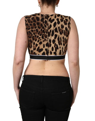Brown Leopard Print Cropped Silk Tank Top