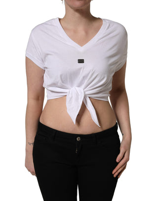 White Logo Embroidered TieWaist Cropped Top