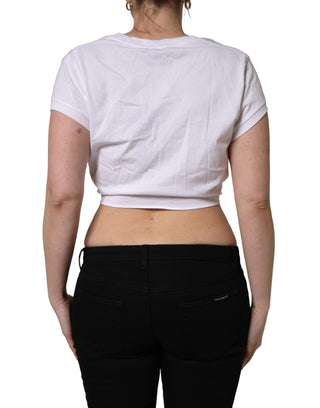 White Logo Embroidered TieWaist Cropped Top