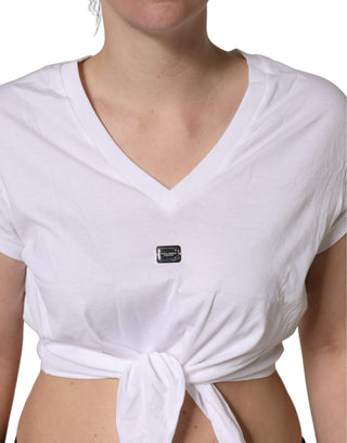 White Logo Embroidered TieWaist Cropped Top