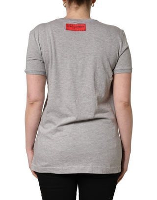 Gray Cotton Logo Printed Crew Neck T-shirt