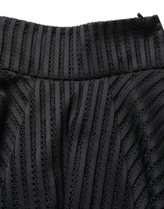 Cotton Striped Flared Silhouette Aline Midi Black