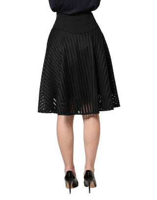 Cotton Striped Flared Silhouette Aline Midi Black