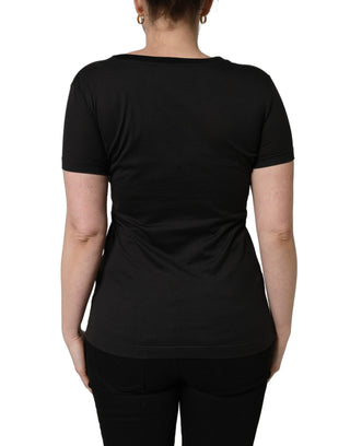 Black Tropical Print Cotton Round Neck T-Shirt