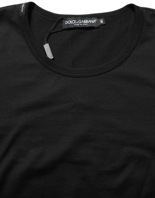 Black Cotton Round Neck Short Sleeves T-Shirt