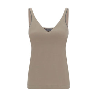 Beige Cotton Sleeveles T-Shirt