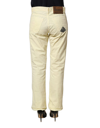 Yellow Cotton Straight Casual Denim Trouser Jeans