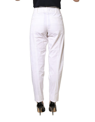 White Mid Waist Tapered Formal Trousers Pants