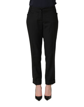 Black Mid Waisted Polyester Trouser Pants