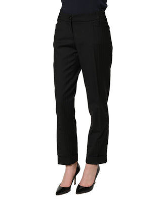 Black Mid Waisted Polyester Trouser Pants