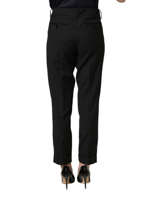 Black Mid Waisted Polyester Trouser Pants