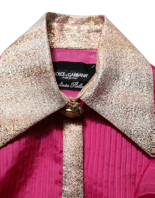 Fuchsia Sheer Chiffon Buttoned Blouse Top