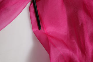 Fuchsia Sheer Chiffon Buttoned Blouse Top