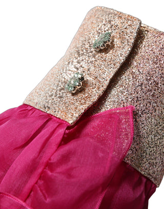 Fuchsia Sheer Chiffon Buttoned Blouse Top