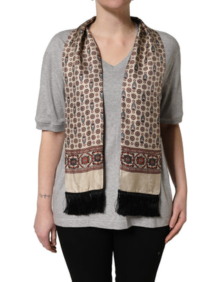 Gray Cotton V-neck Owl Silk Scarf Top T-shirt