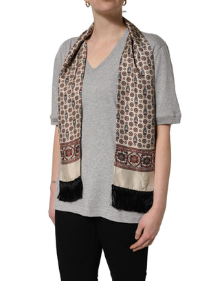 Gray Cotton V-neck Owl Silk Scarf Top T-shirt